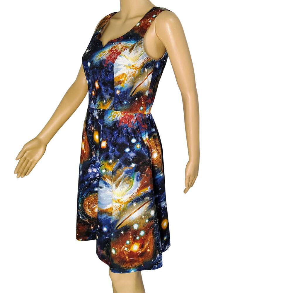 Blue ModCloth Fervour Dress Galaxy Fit & Flare Back Zipper Sleeveless Size Small - Picture 5 of 8